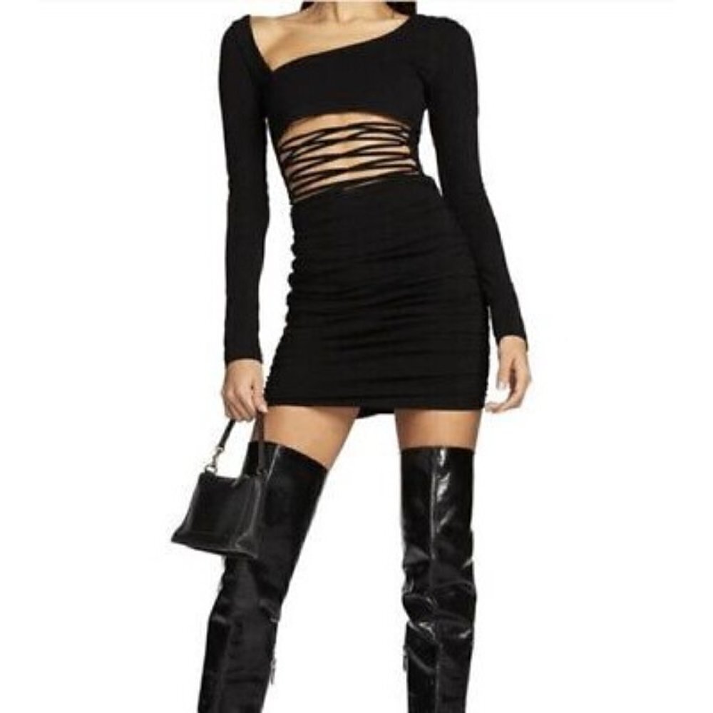 I.AM.GIA Katia Black Strappy Cut Out Long Sleeve Mini Dress L